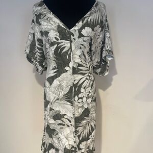 H&M Green and White Floral Linen Dress